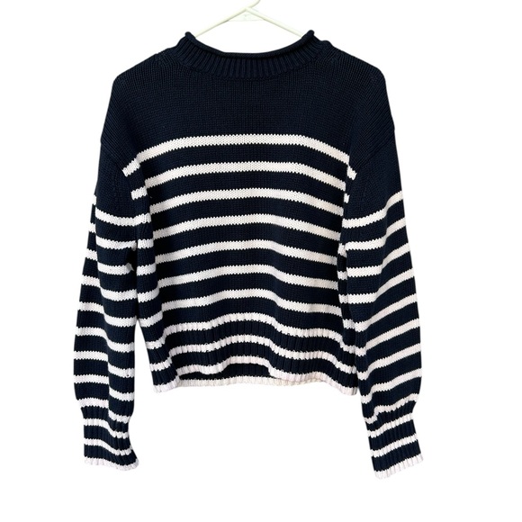 J. Crew Heritage Cotton Rollneck Sweater - Size Small - Navy Blue & White Stripe - Picture 5 of 13